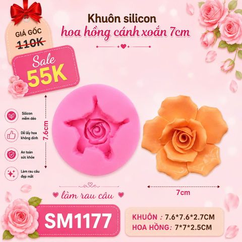 Khuôn silicon hoa hồng cánh xoắn có đế 7cm ( SM1177 )
