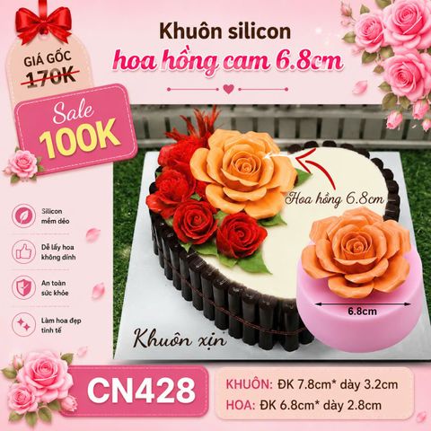 Khuôn silicon hoa hồng cam 6,8cm ( CN428 ) làm rau câu