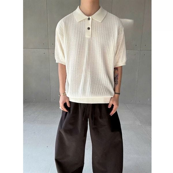  Polo Len QC M041 Easen Cúc Cổ 
