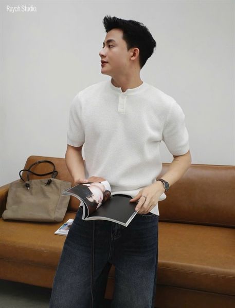  [ẢNH THẬT] Áo Ngắn Tay Len Nam Trơn Cúc Cổ 2010 