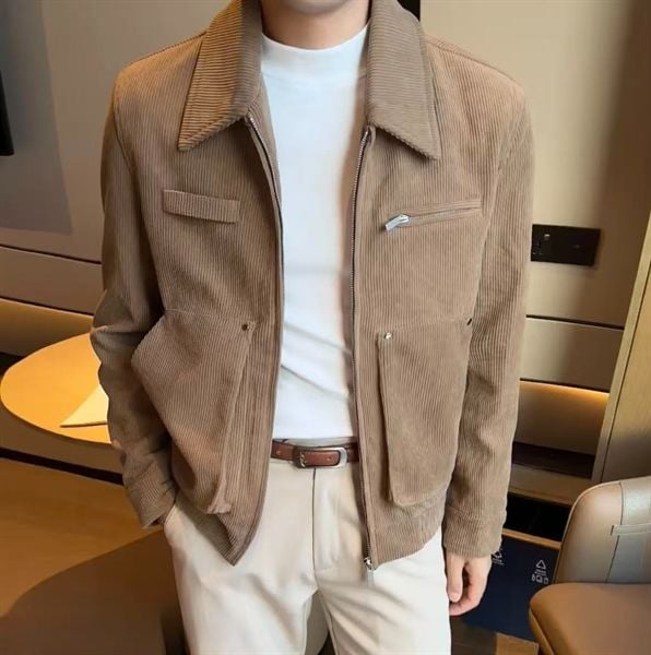  [ẢNH THẬT] Áo Khoác Nhung Dài Tay Nam Túi Ngựa Khoá Kéo 892 