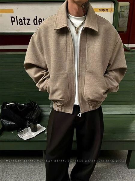  [ẢNH THẬT] Áo Khoác Dạ Nam Dáng Hàn Trơn Cổ Bẻ 25019 