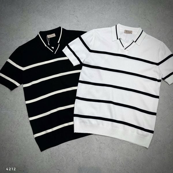  Polo Len QC 4212 Cổ V Kẻ Ngang Nhỏ 