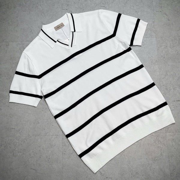  Polo Len QC 4212 Cổ V Kẻ Ngang Nhỏ 