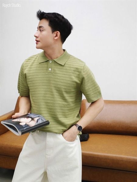  [ẢNH THẬT] Áo Polo Len Nam Ngắn Tay Vân Ngang B2002 