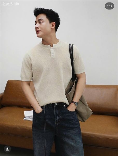  [ẢNH THẬT] Áo Ngắn Tay Len Nam Trơn Cúc Cổ 2010 