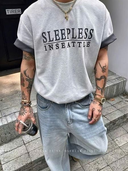  [ẢNH THẬT] Áo Phông Ngắn Tay Nam Nữ In Chữ SleepLess 562 