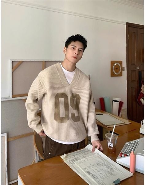  [ẢNH THẬT] Áo Len Dài Tay Nam Cổ Tim 990235 