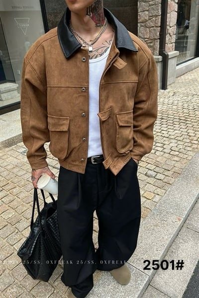  [ẢNH THẬT] Áo Khoác Da Lộn Nam Phối Cổ Da 2501 