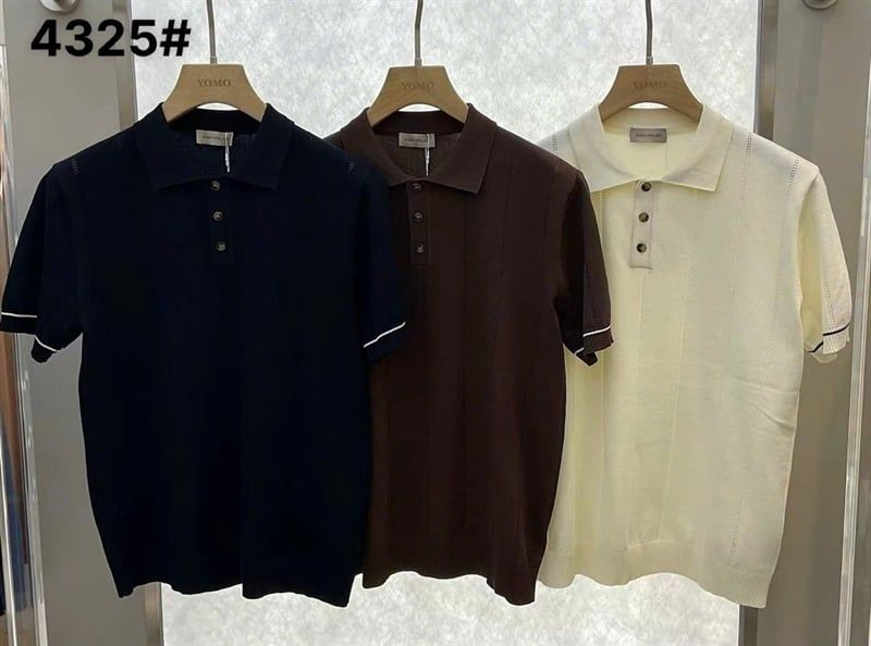  Polo Len QC 4325 Trơn Cải Viền Tay 