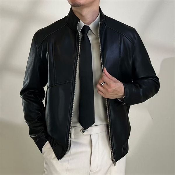  [ẢNH THẬT] Áo Khoác Da Nam Cổ Đứng Khoá Kéo 929 