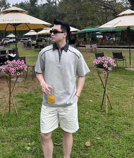  [ẢNH THẬT] Polo Ngắn Tay Nam Nữ Cổ Denim Phối Khoá 8055 