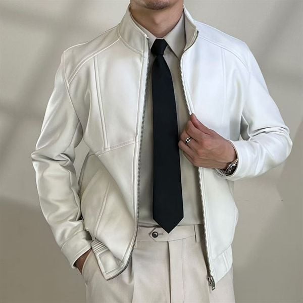  [ẢNH THẬT] Áo Khoác Da Nam Cổ Đứng Khoá Kéo 929 