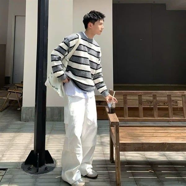  Áo Len Cổ Tròn Kẻ Ngang 3393 