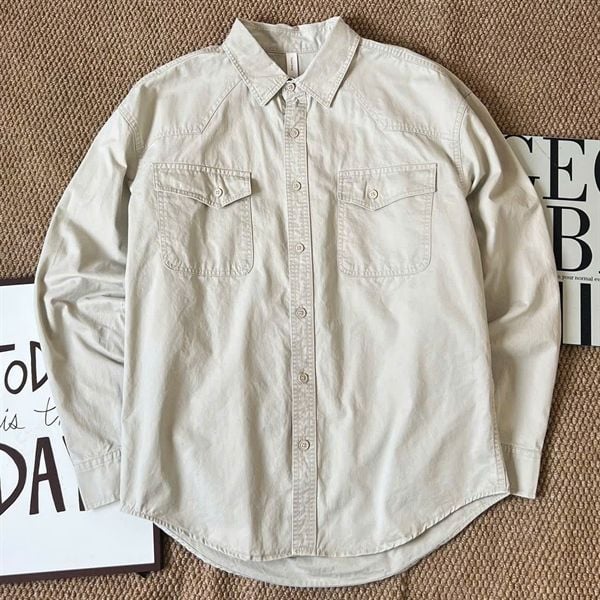  [ẢNH THẬT] Áo Sơ Mi Kaki Dài Tay Nam Túi Ngực 8879 