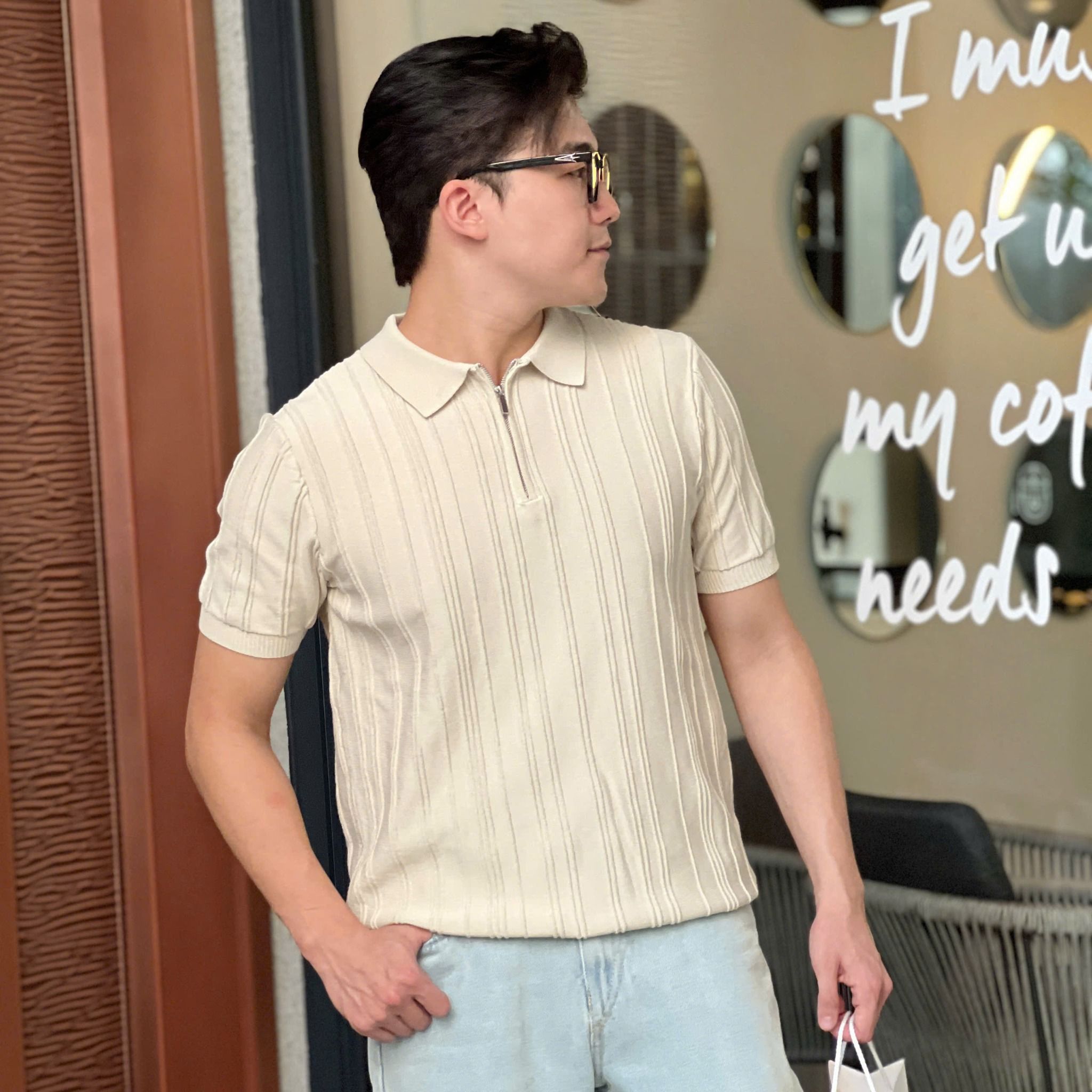  [ẢNH THẬT] Áo Polo Len Nam Ngắn Tay Cao Cấp Trơn Cổ Khoá 