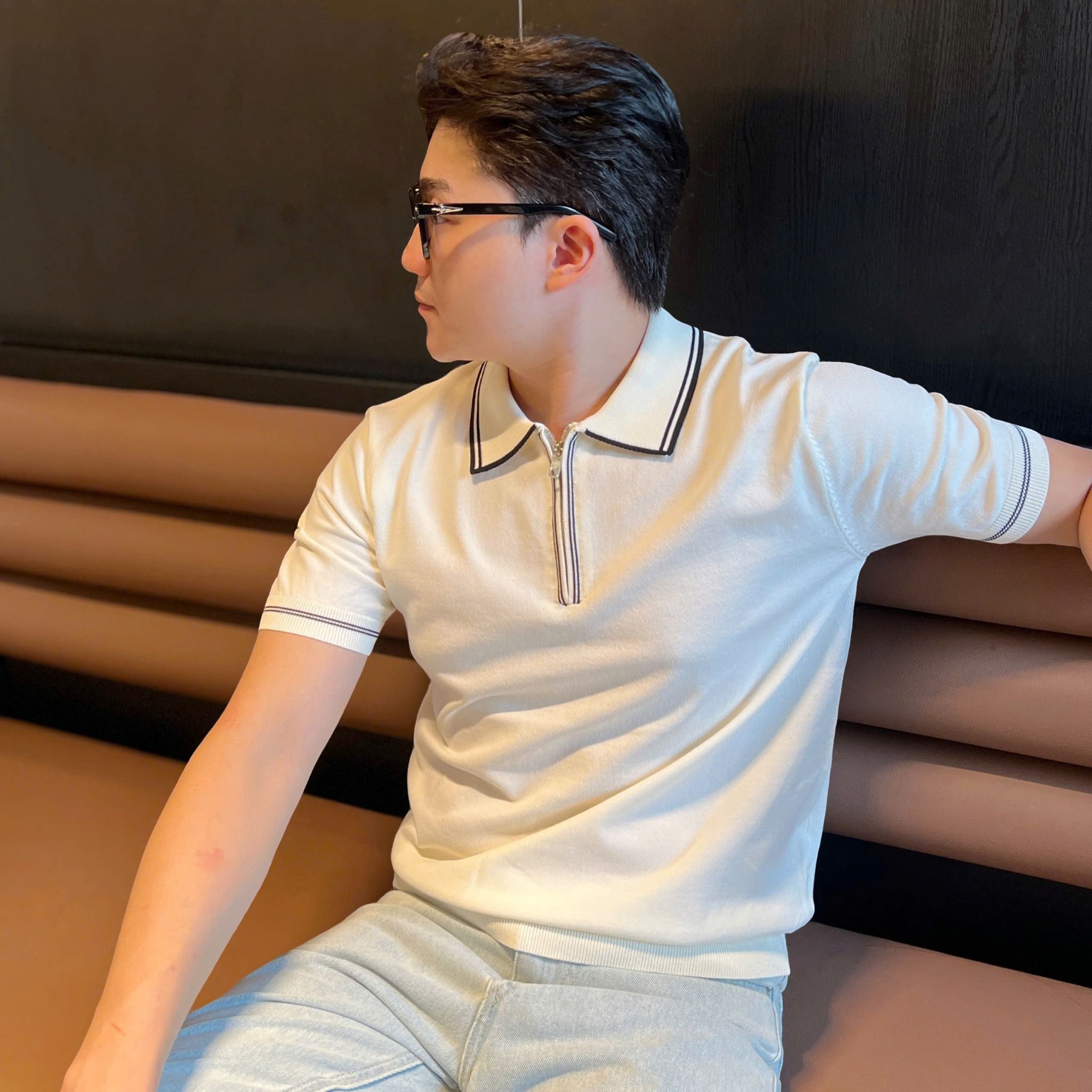  [ẢNH THẬT] Áo Polo Len Nam Ngắn Tay Cao Cấp Cải Cổ Phối Khoá 25 