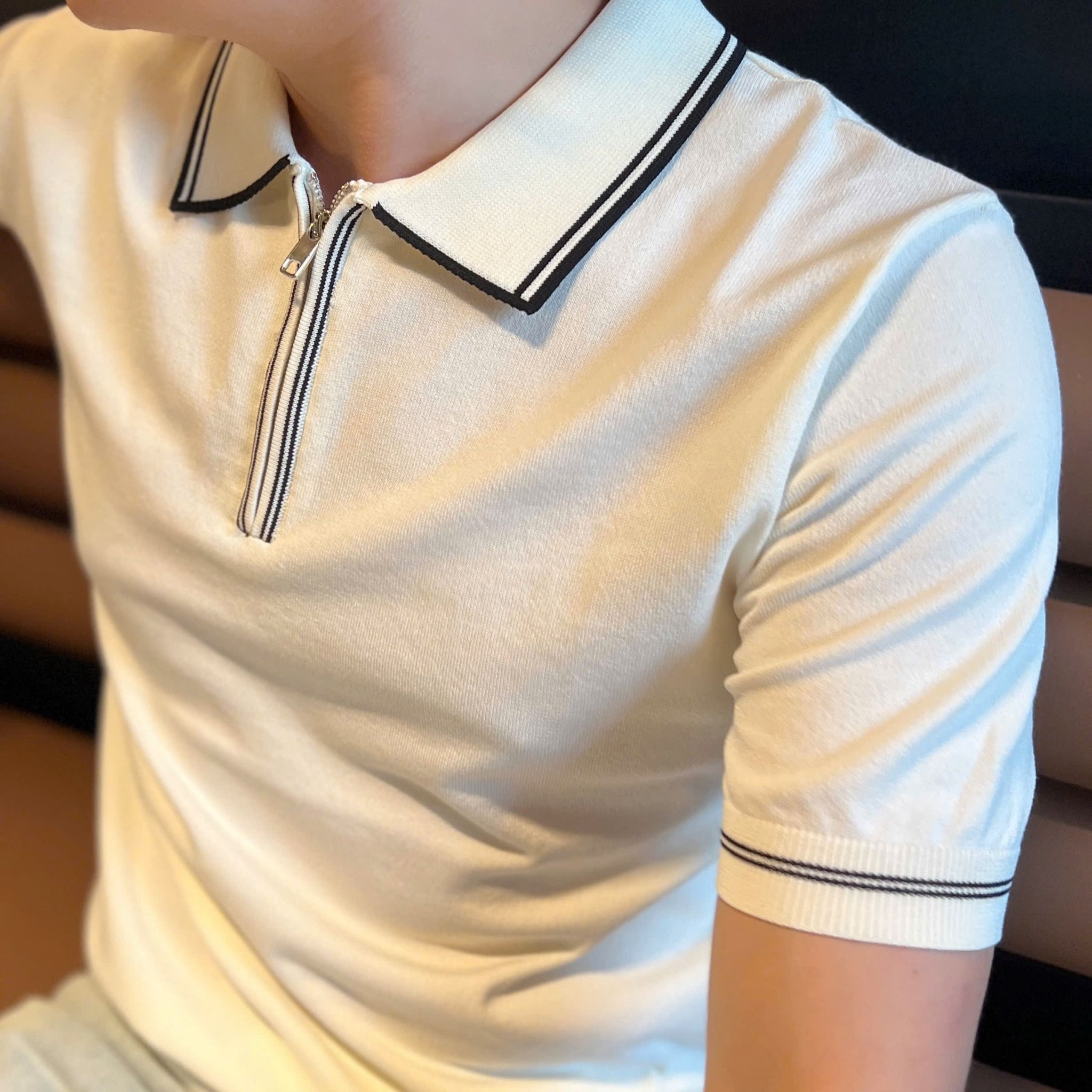  [ẢNH THẬT] Áo Polo Len Nam Ngắn Tay Cao Cấp Cải Cổ Phối Khoá 25 