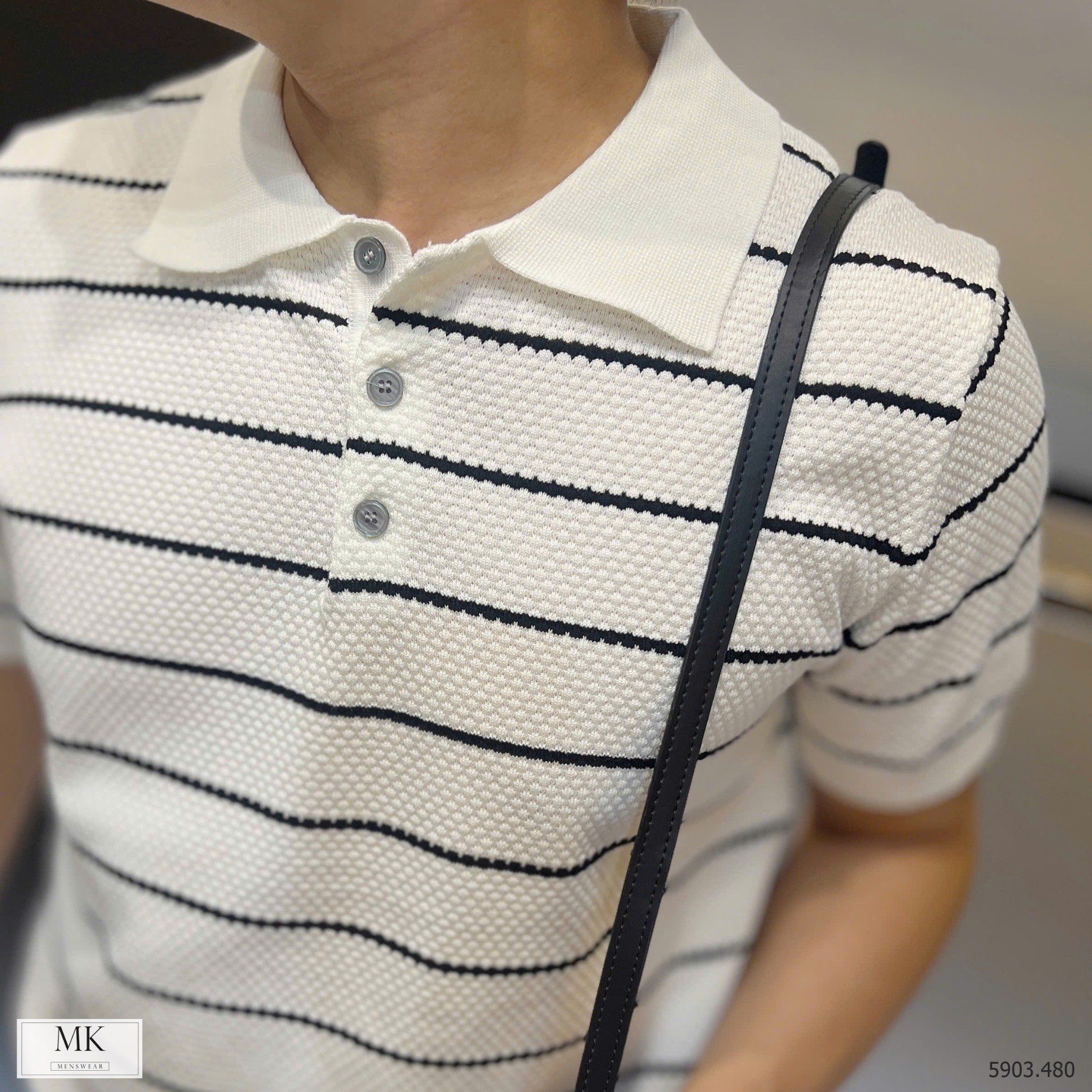  [ẢNH THẬT] Áo Polo Len Ngắn Tay Nam Kẻ Ngang M5903 