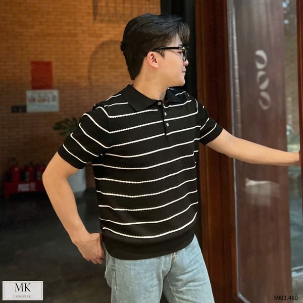  [ẢNH THẬT] Áo Polo Len Ngắn Tay Nam Kẻ Ngang M5903 