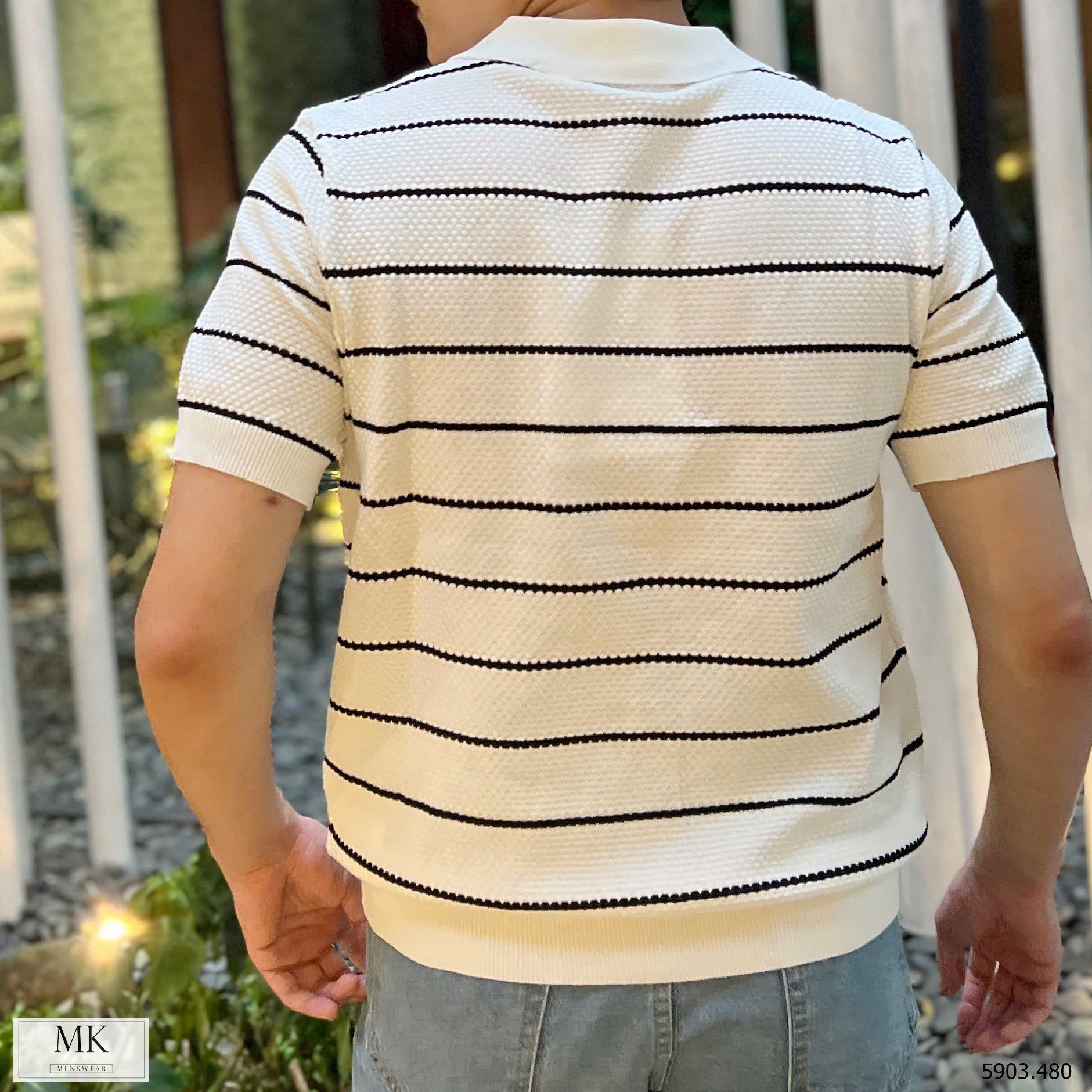  [ẢNH THẬT] Áo Polo Len Ngắn Tay Nam Kẻ Ngang M5903 