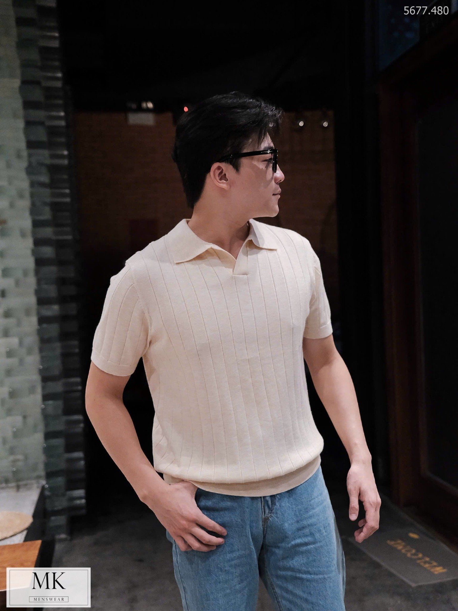  [ẢNH THẬT] Áo Polo Len Ngắn Tay Nam Cổ V 5677 