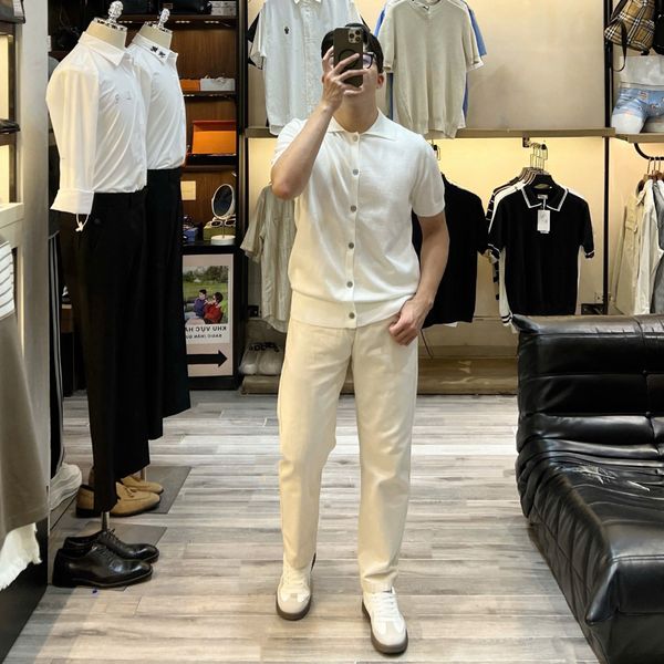  [ẢNH THẬT] Áo Polo Len Ngắn Tay Full Cúc Trơn Cao Cấp 5623 