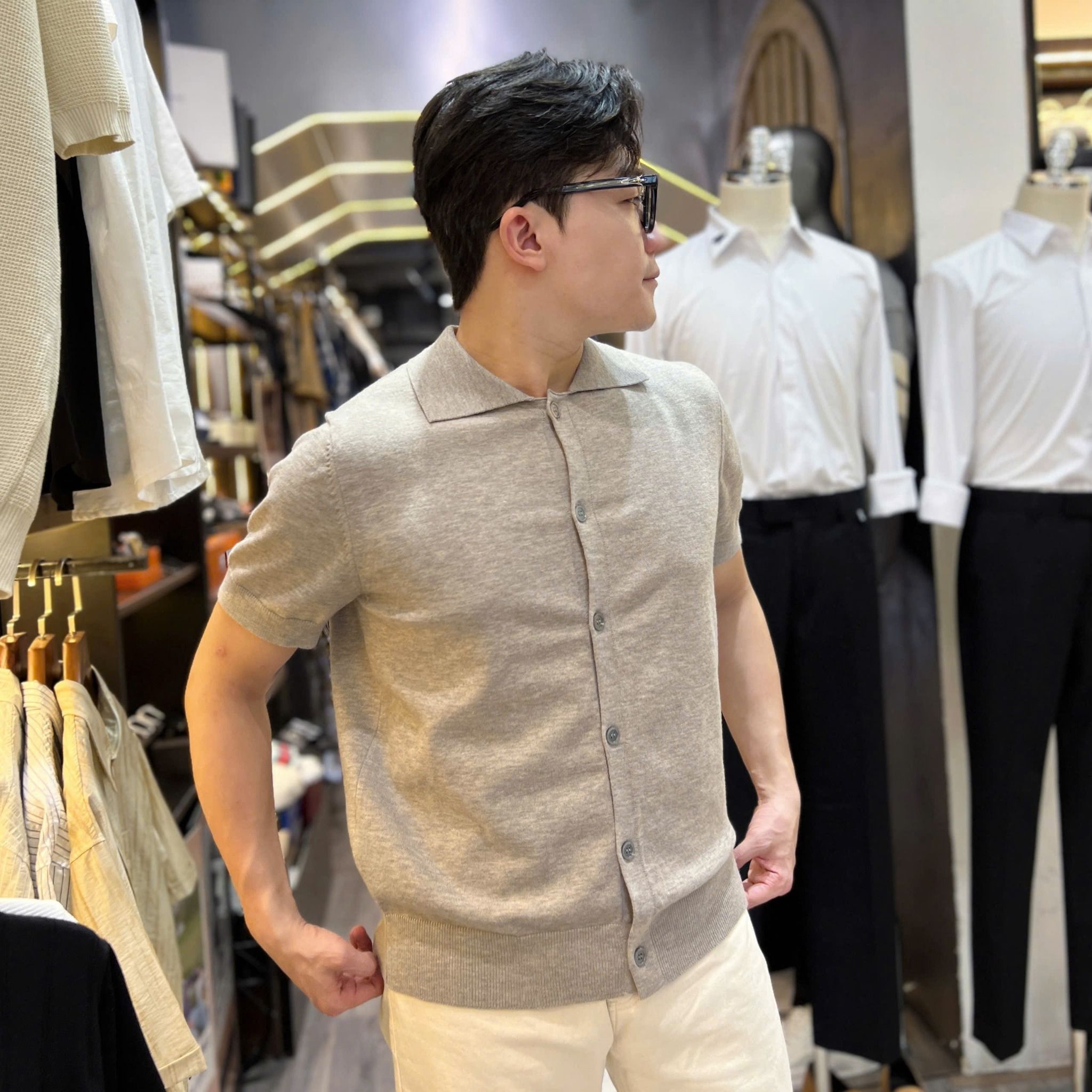  [ẢNH THẬT] Áo Polo Len Ngắn Tay Full Cúc Trơn Cao Cấp 5623 