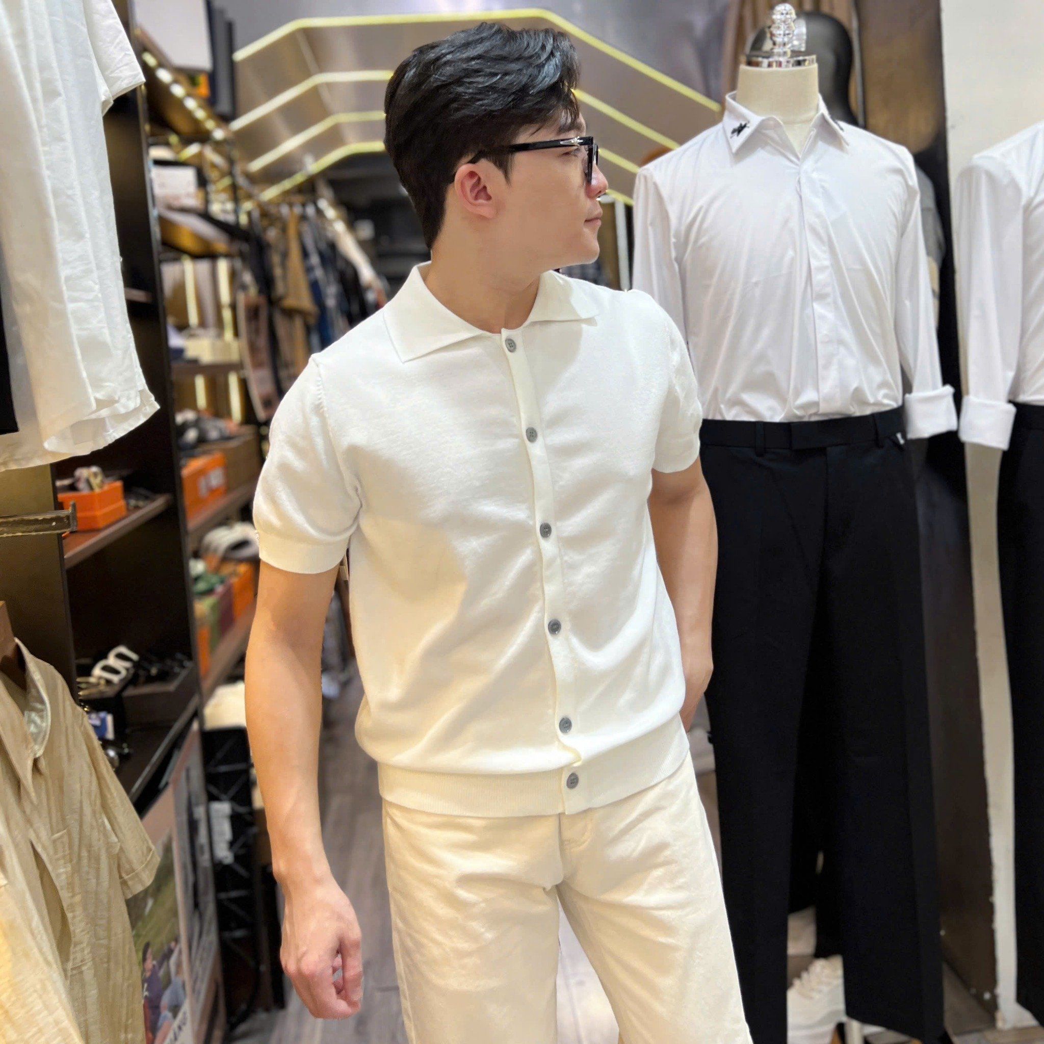  [ẢNH THẬT] Áo Polo Len Ngắn Tay Full Cúc Trơn Cao Cấp 5623 