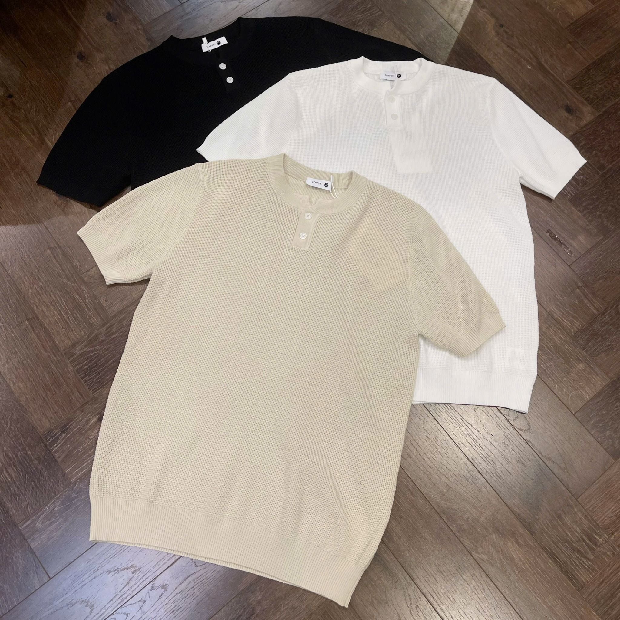  [ẢNH THẬT] Áo Ngắn Tay Len Nam Trơn Cúc Cổ 2010 