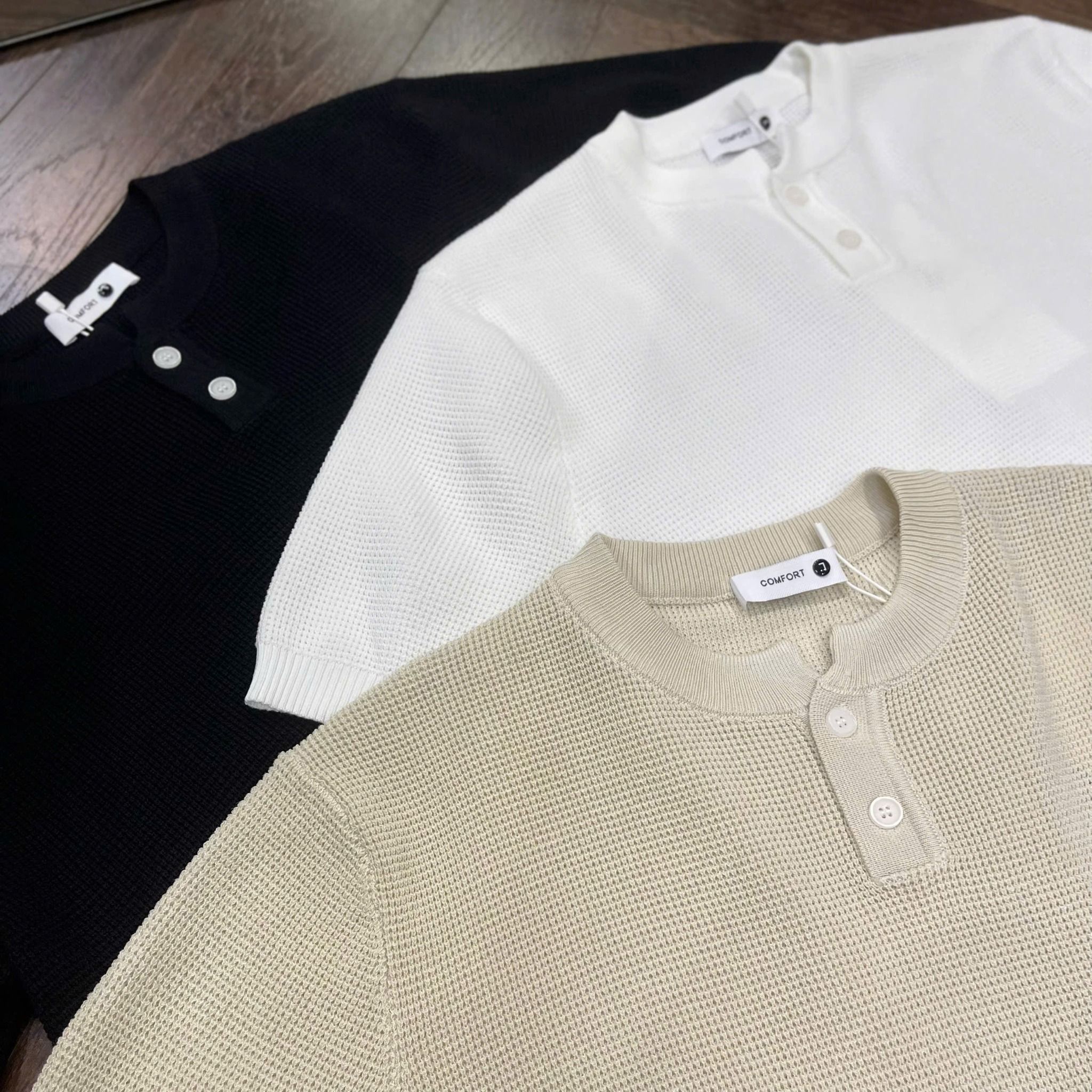  [ẢNH THẬT] Áo Ngắn Tay Len Nam Trơn Cúc Cổ 2010 