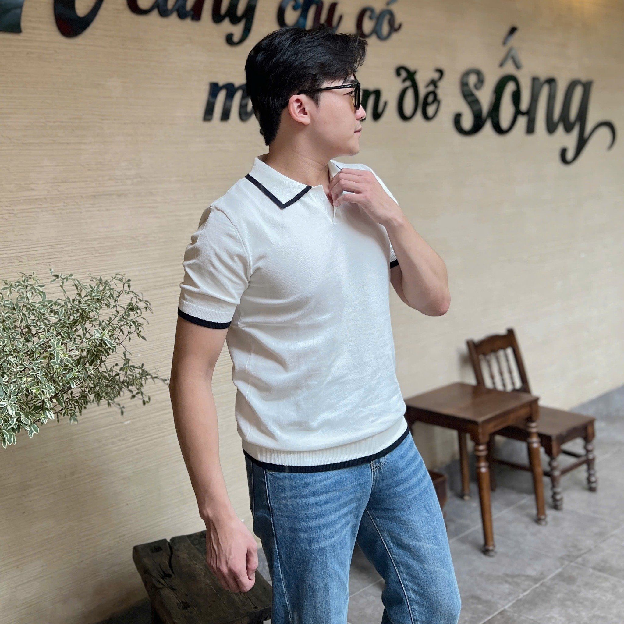  [ẢNH THẬT] Áo Polo Len Nam Ngắn Tay Cao Cấp Dáng Hàn Cổ V Cải Cổ 3457 