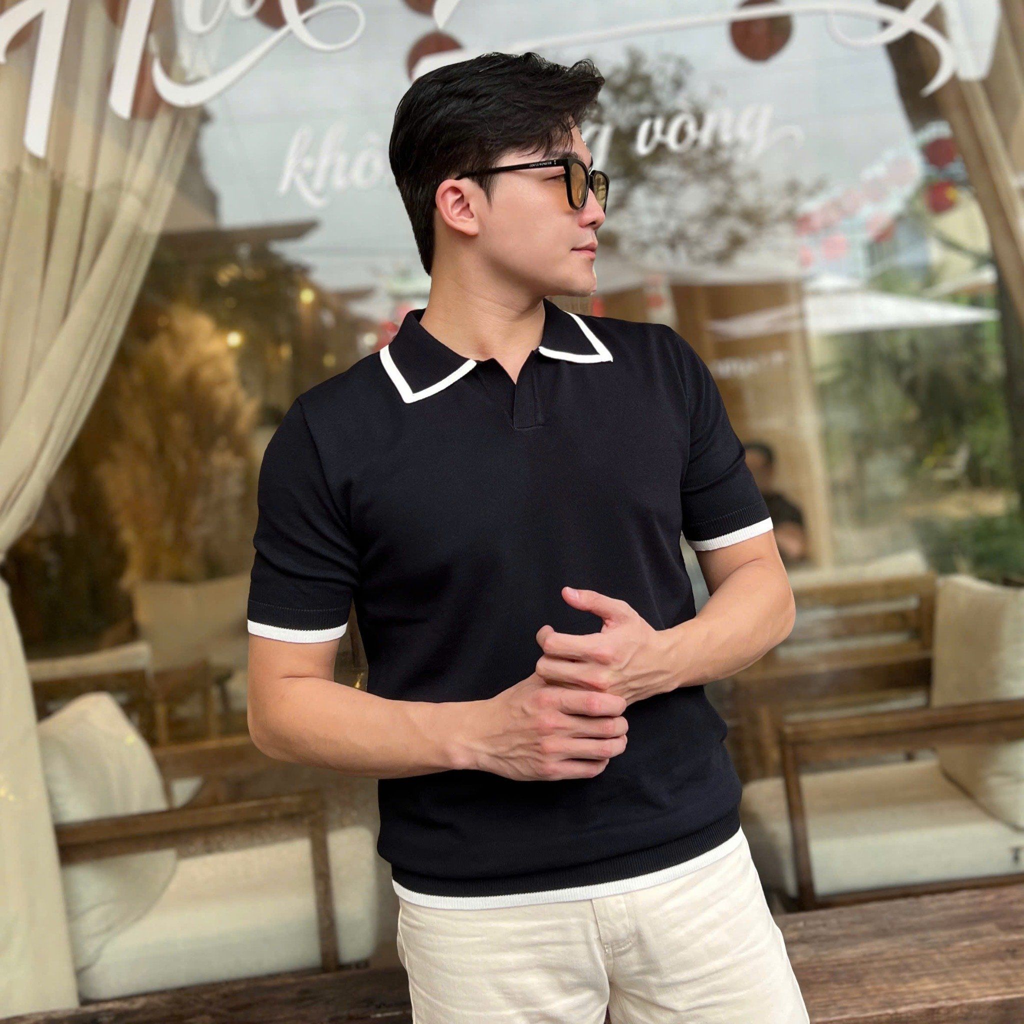  [ẢNH THẬT] Áo Polo Len Nam Ngắn Tay Cao Cấp Dáng Hàn Cổ V Cải Cổ 3457 