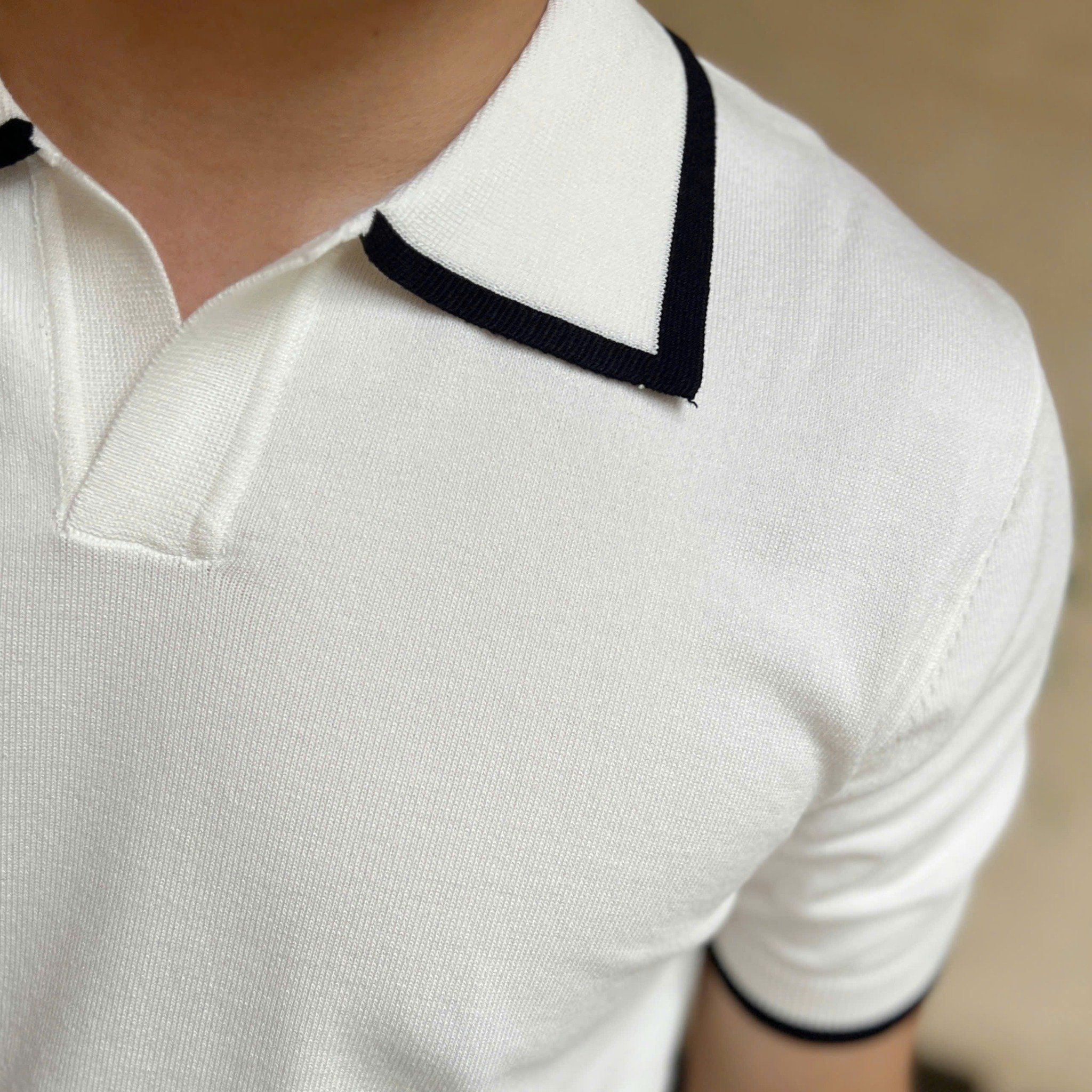  [ẢNH THẬT] Áo Polo Len Nam Ngắn Tay Cao Cấp Dáng Hàn Cổ V Cải Cổ 3457 