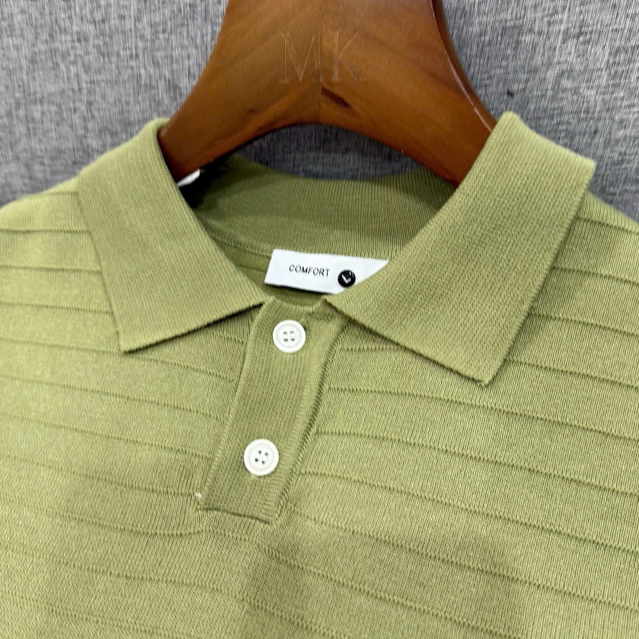  [ẢNH THẬT] Áo Polo Len Nam Ngắn Tay Vân Ngang B2002 