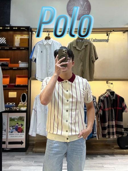  [ẢNH THẬT] Áo Polo Len Nam Ngắn Tay Yomo Kẻ Sọc 4102 