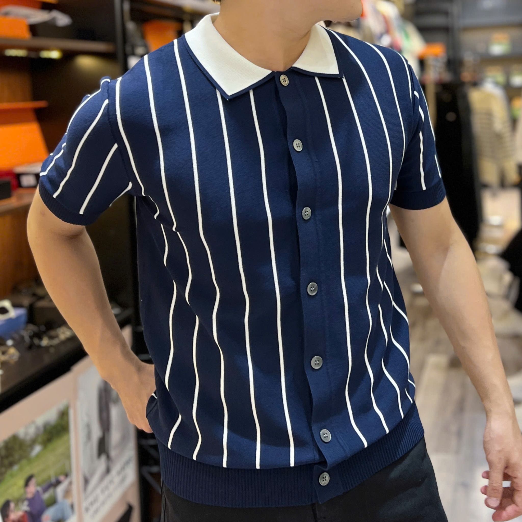  [ẢNH THẬT] Áo Polo Len Nam Ngắn Tay Yomo Kẻ Sọc 4102 