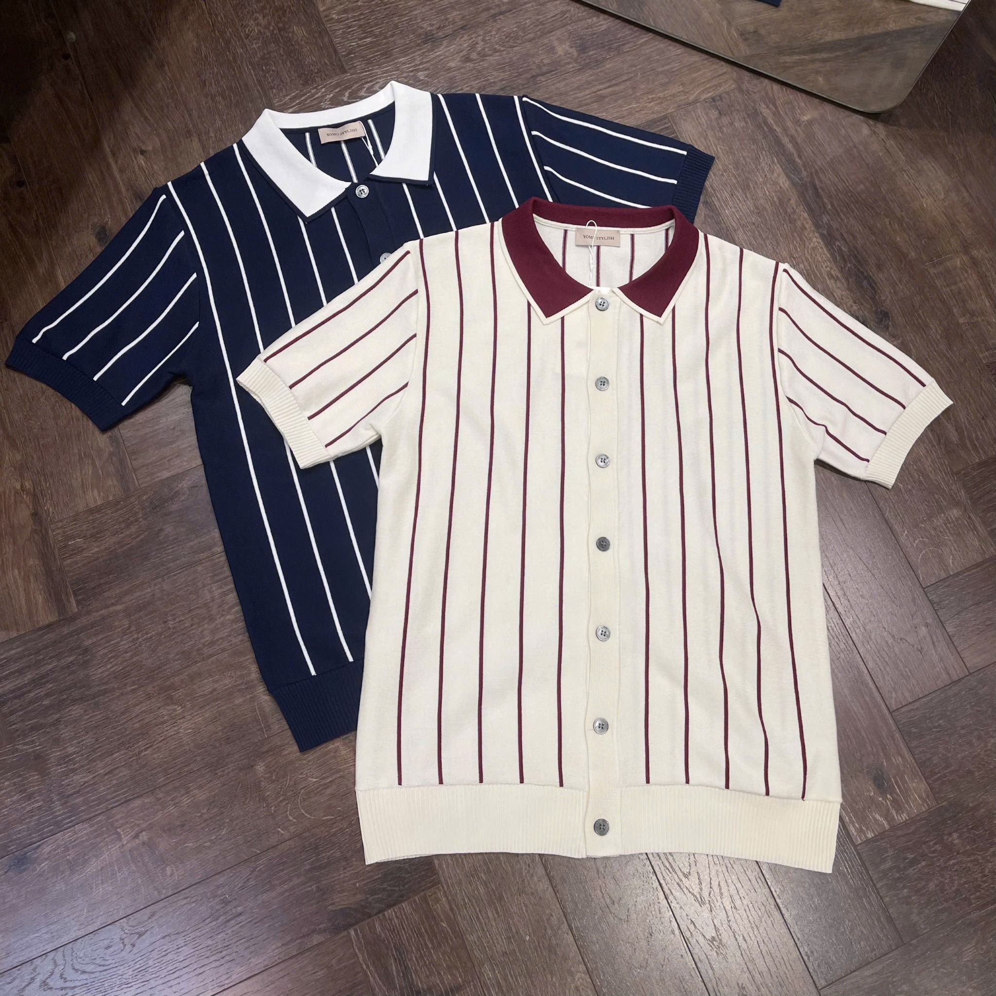 [ẢNH THẬT] Áo Polo Len Nam Ngắn Tay Yomo Kẻ Sọc 4102 