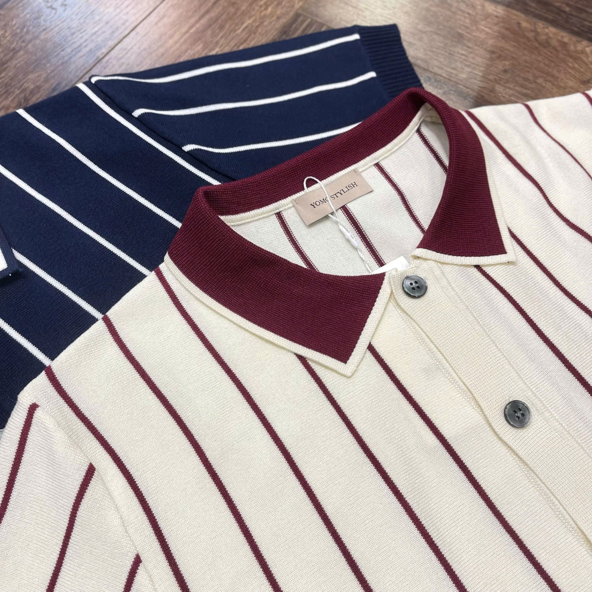  [ẢNH THẬT] Áo Polo Len Nam Ngắn Tay Yomo Kẻ Sọc 4102 