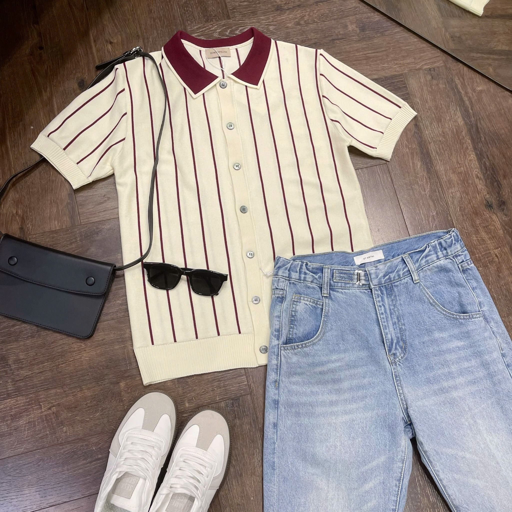  [ẢNH THẬT] Áo Polo Len Nam Ngắn Tay Yomo Kẻ Sọc 4102 