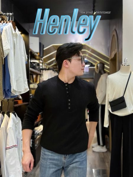  [ẢNH THẬT] Áo Len Dài Tay Nam Henley Trơn 8038 