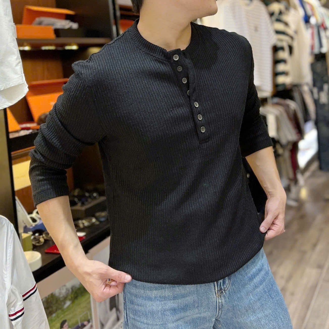  [ẢNH THẬT] Áo Len Dài Tay Nam Henley Trơn 8038 