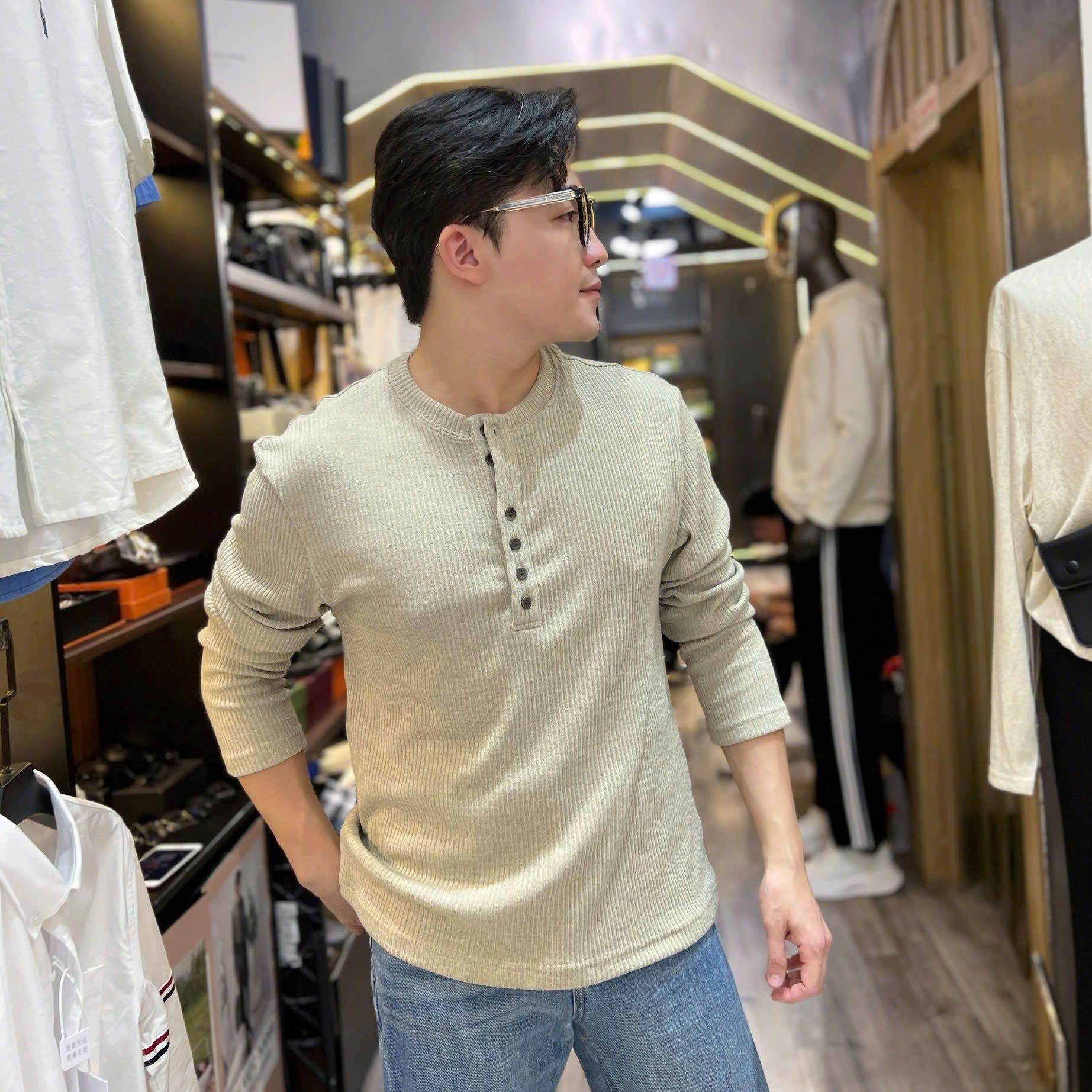  [ẢNH THẬT] Áo Len Dài Tay Nam Henley Trơn 8038 