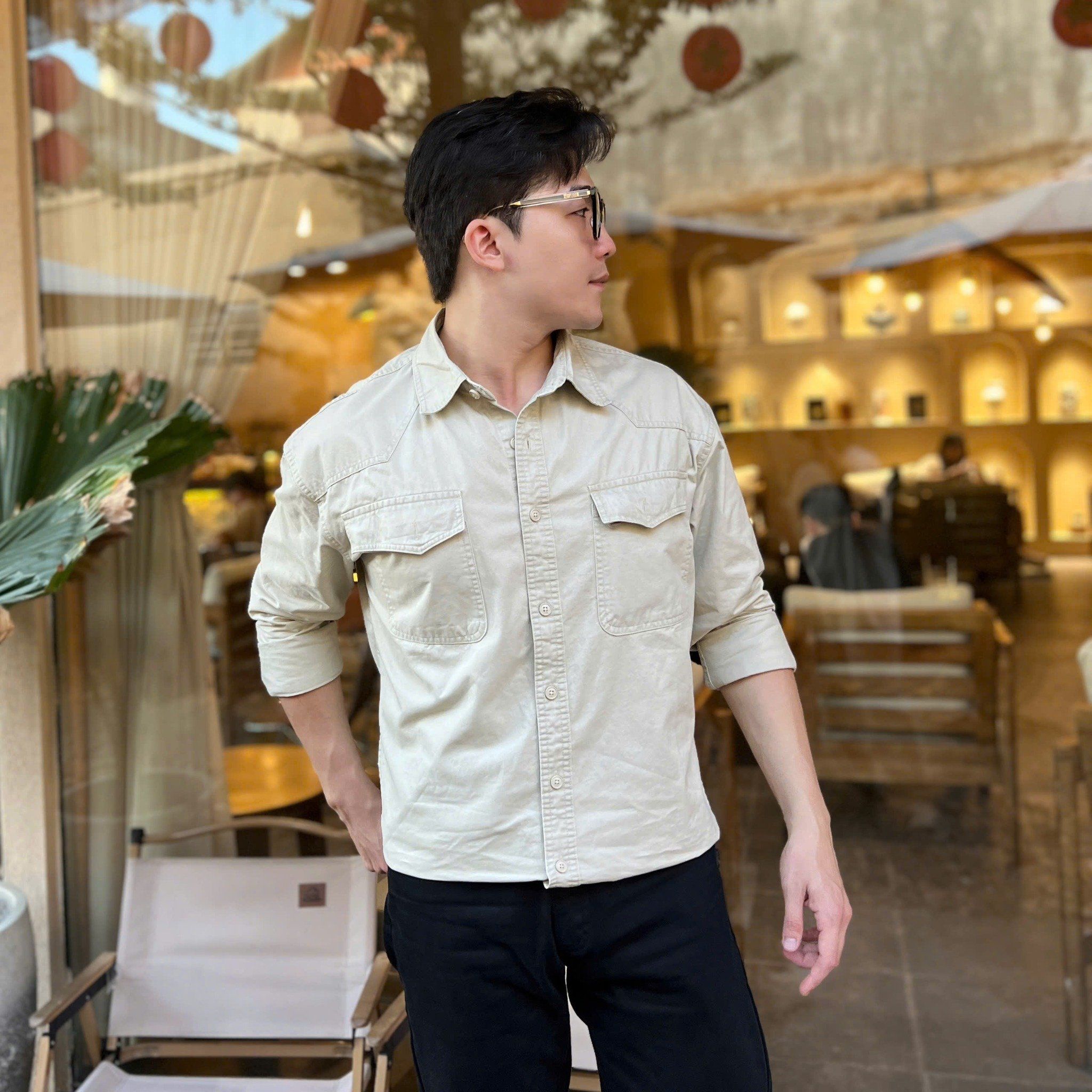  [ẢNH THẬT] Áo Sơ Mi Kaki Dài Tay Nam Túi Ngực 8879 