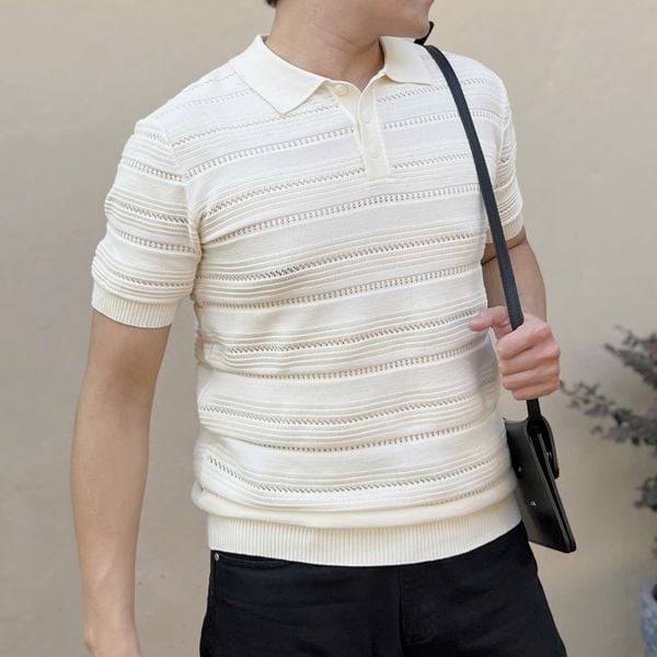  [ẢNH THẬT] Áo Polo Len Nam Ngắn Tay Vân Ngang 4158 