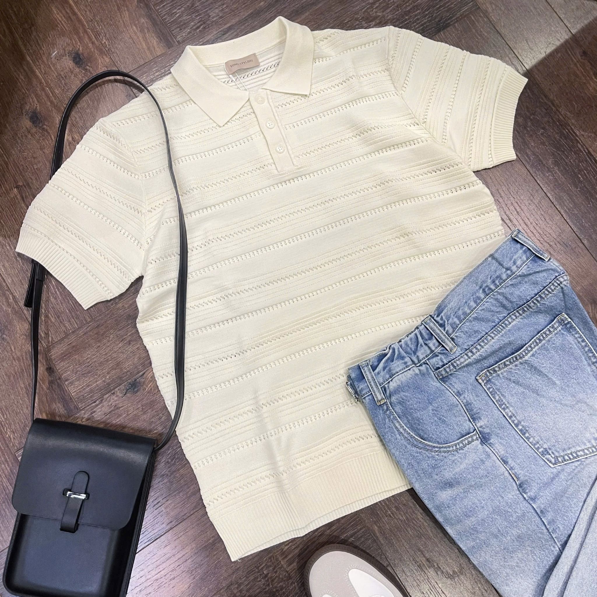  [ẢNH THẬT] Áo Polo Len Nam Ngắn Tay Vân Ngang 4158 