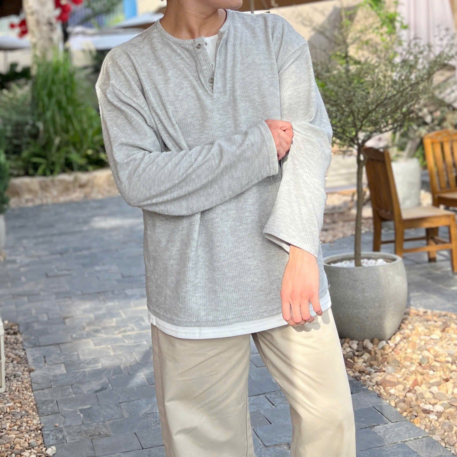  [ẢNH THẬT] Áo Dài Tay Henley Nam Trơn 18891 