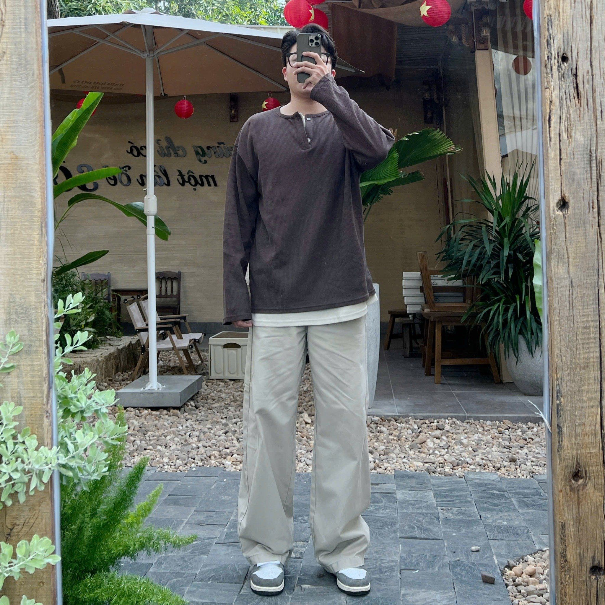  [ẢNH THẬT] Áo Dài Tay Henley Nam Trơn 18891 