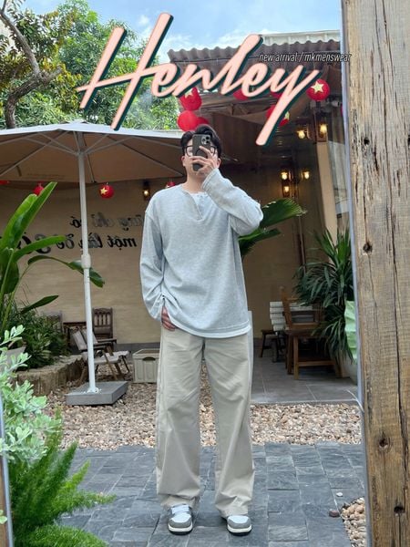  [ẢNH THẬT] Áo Dài Tay Henley Nam Trơn 18891 