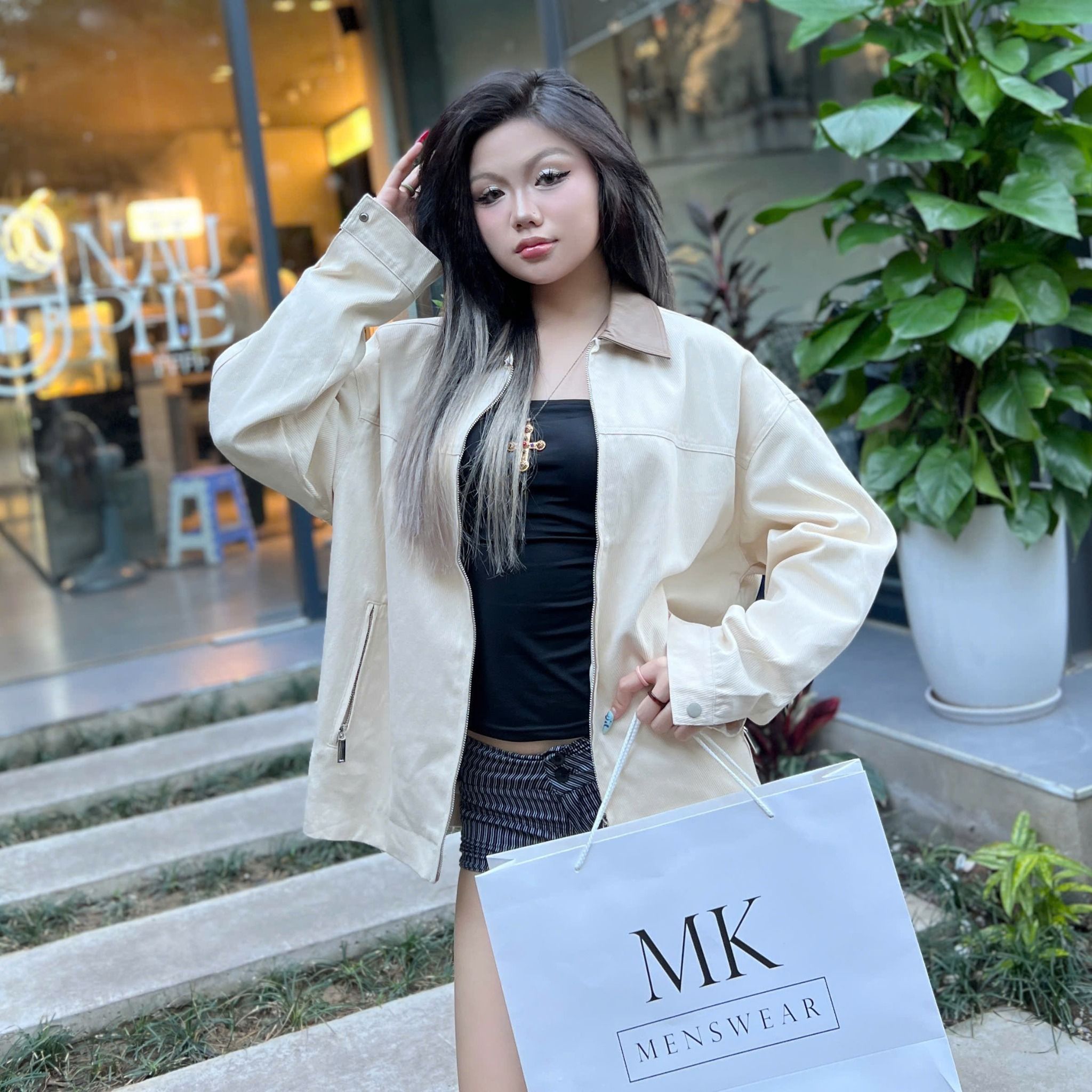  [ẢNH THẬT] Áo Khoác Kaki Nam Phối Cổ Da 8081 